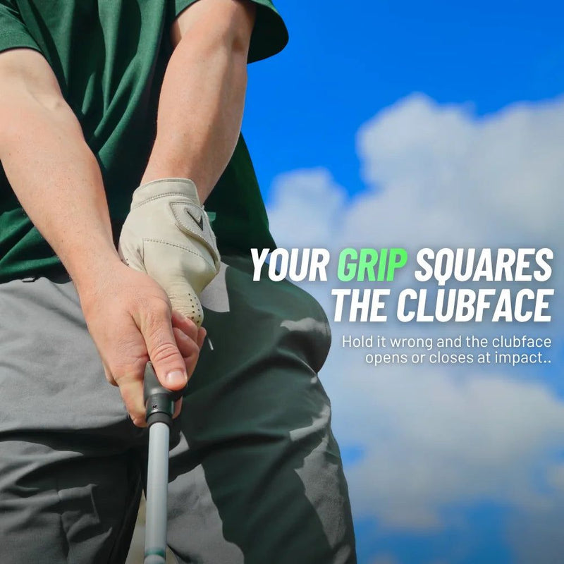 Grip trainer aligned with a square clubface