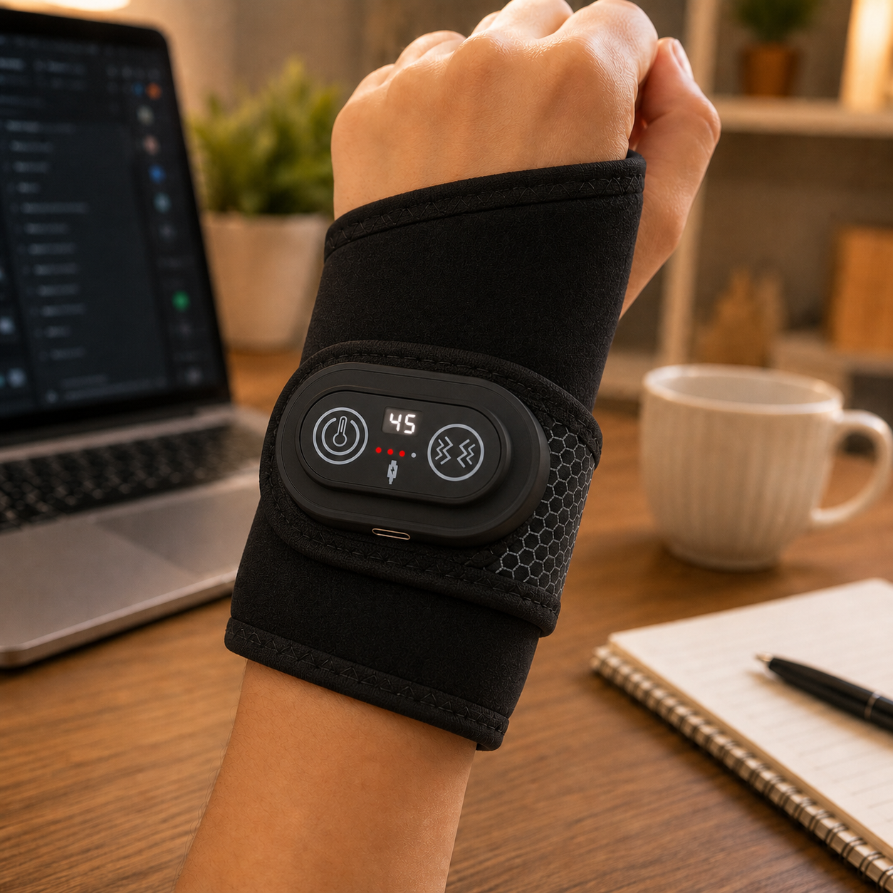 Wrist Bro worn during a desk and computer routine