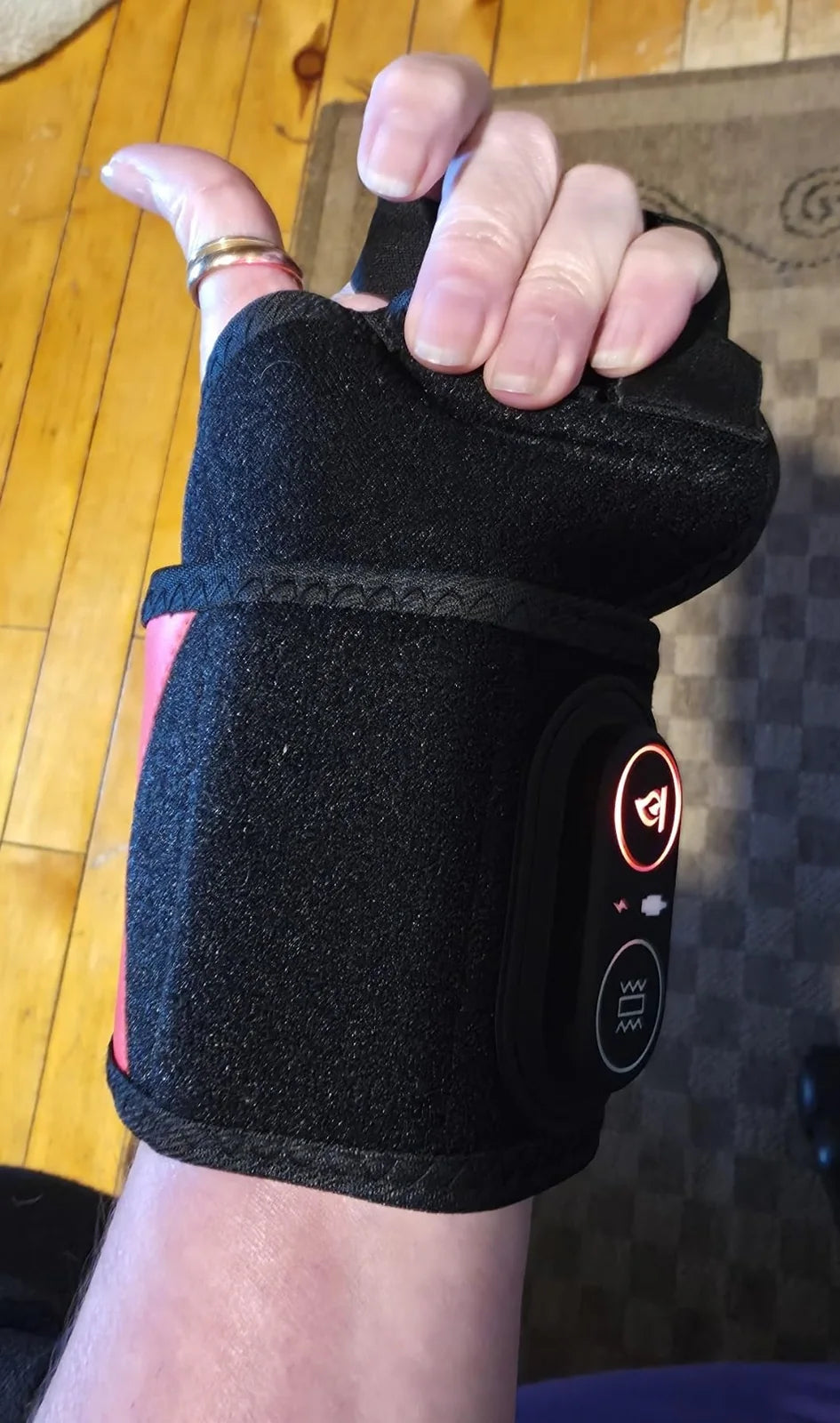 Close customer view of the Wrist Bro wrap secured around the wrist