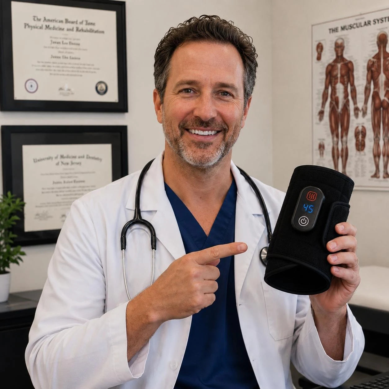Dr Robert White, Orthopaedic Surgeon, holding the Wrist Bro wrist wrap